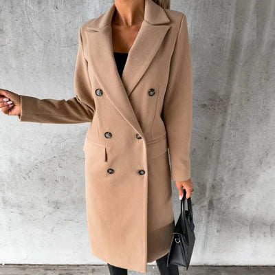 Dames Lange Trenchcoat Met Dubbele Knopen En Lange Mouwen