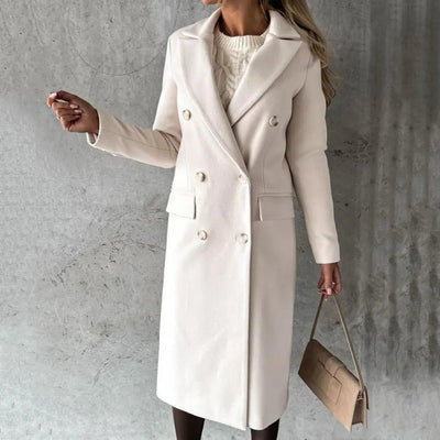 Dames Lange Trenchcoat Met Dubbele Knopen En Lange Mouwen