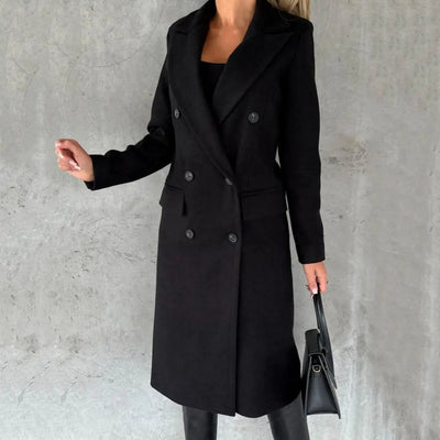 Dames Lange Trenchcoat Met Dubbele Knopen En Lange Mouwen