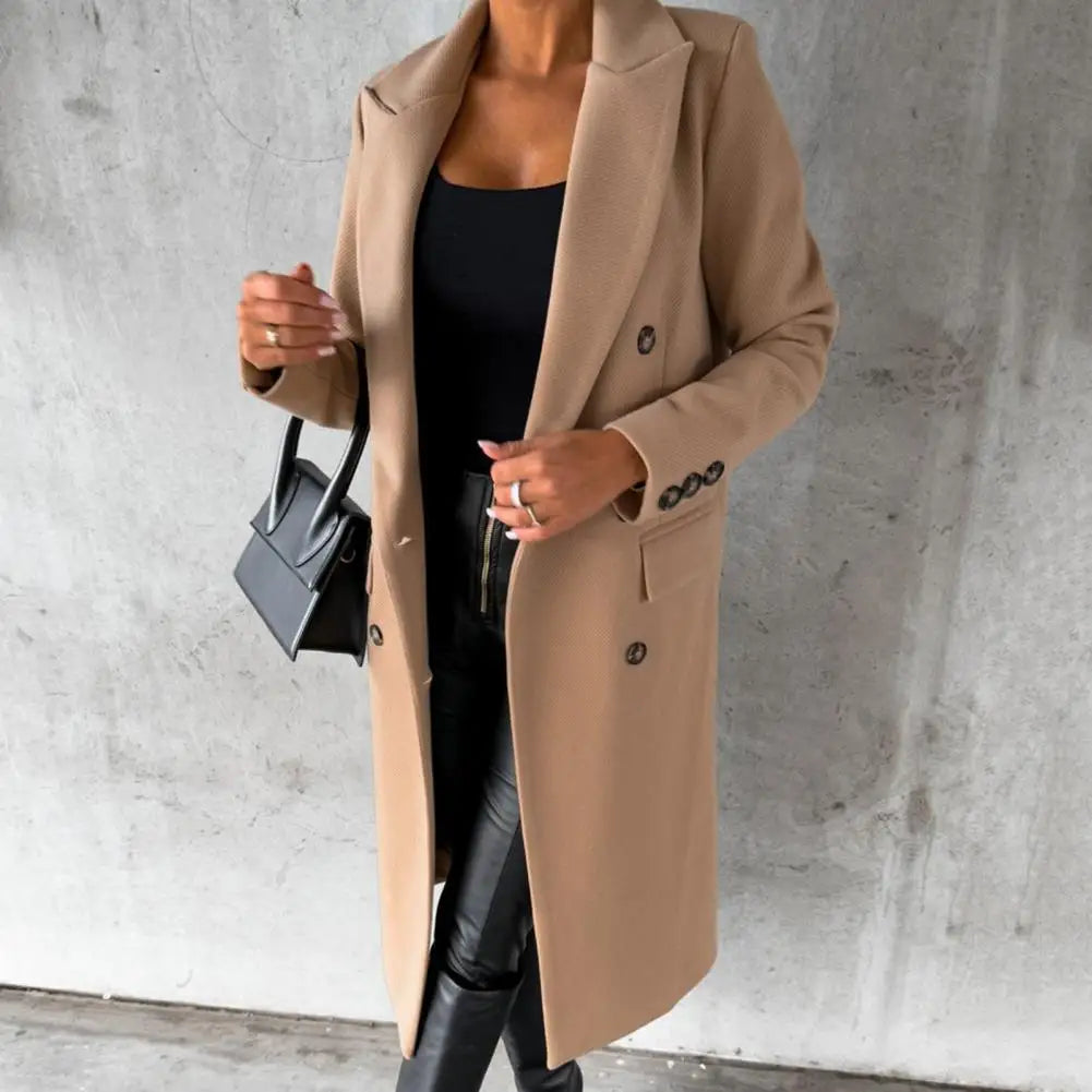 Dames Lange Trenchcoat Met Dubbele Knopen En Lange Mouwen