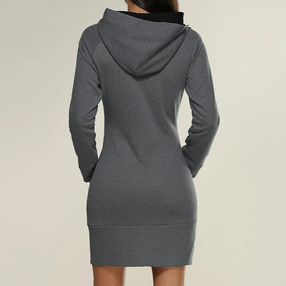 Dames Hoodie Jurk Met Capuchon En Zijzakken