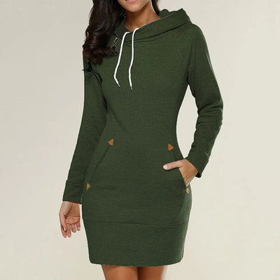 Dames Hoodie Jurk Met Capuchon En Zijzakken