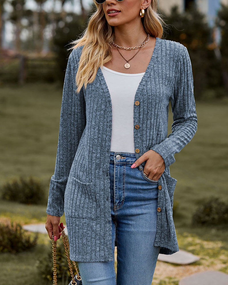 Dames Lange Gebreide Cardigan Met Knopen