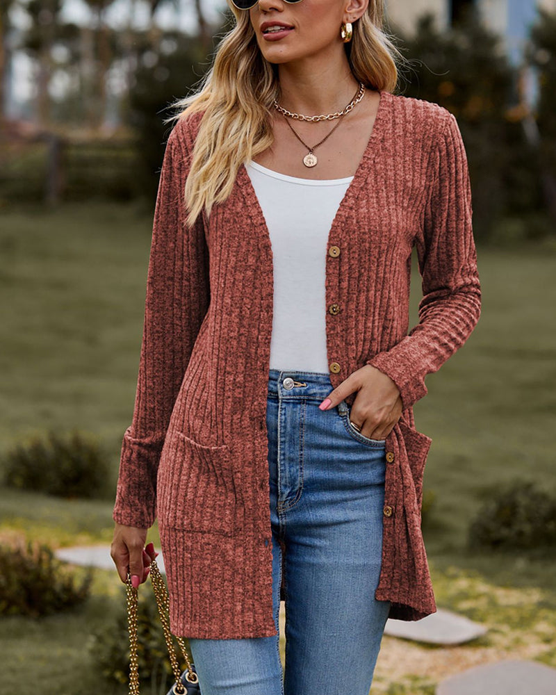 Dames Lange Gebreide Cardigan Met Knopen