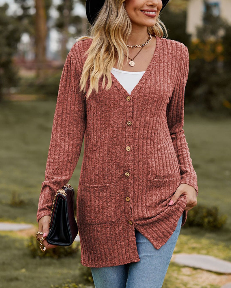 Dames Lange Gebreide Cardigan Met Knopen