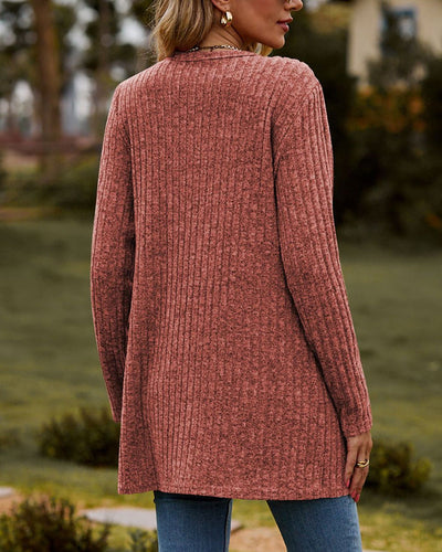 Dames Lange Gebreide Cardigan Met Knopen