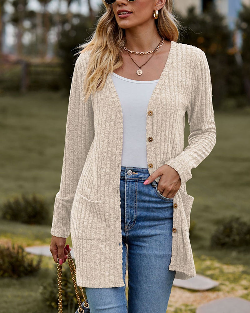 Dames Lange Gebreide Cardigan Met Knopen