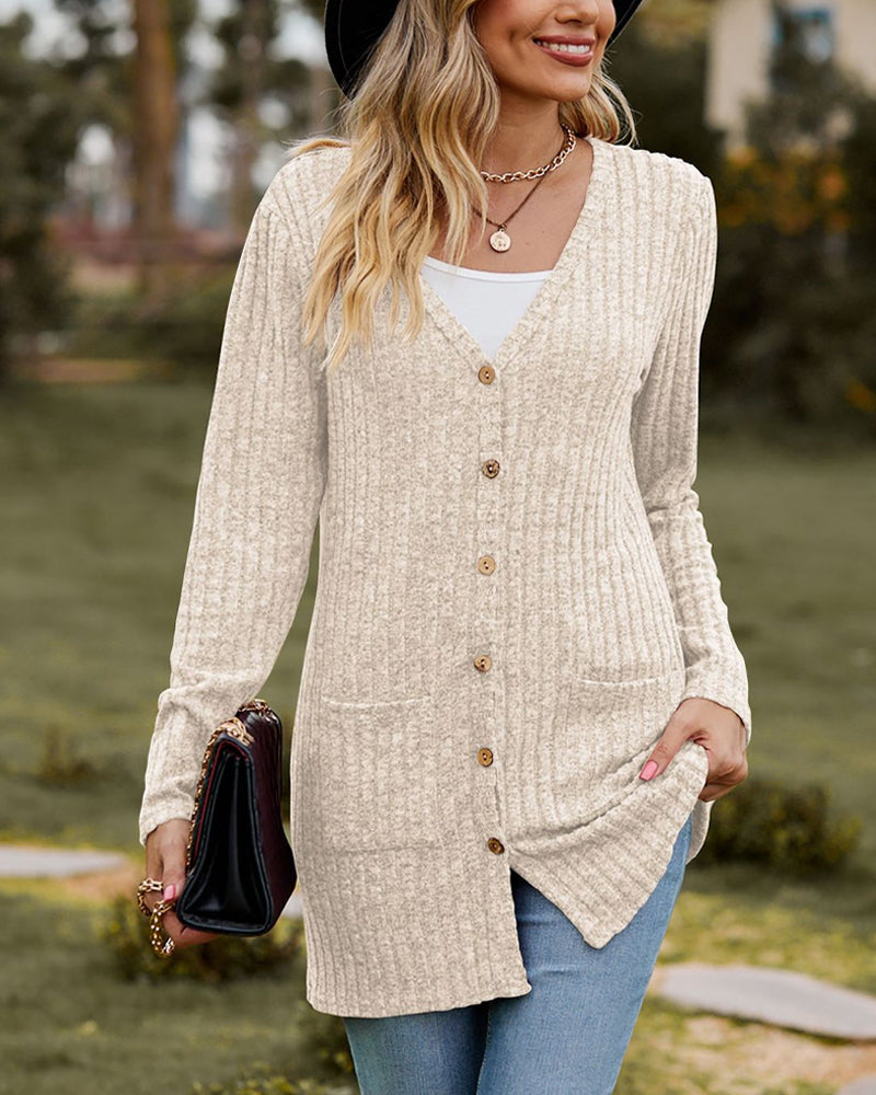 Dames Lange Gebreide Cardigan Met Knopen