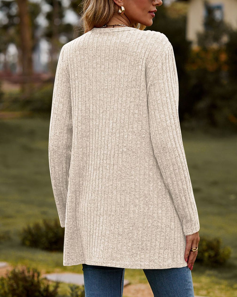 Dames Lange Gebreide Cardigan Met Knopen