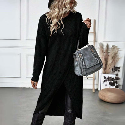Dames Lange Gebreide Trui Jurk Met Asymmetrische Zoom En Lange Mouwen