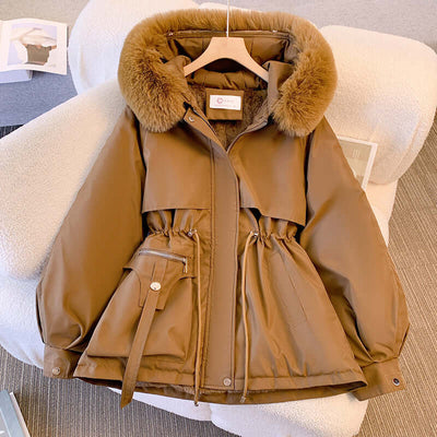 Dames Elegante Winterjas Met Capuchon En Bontrand