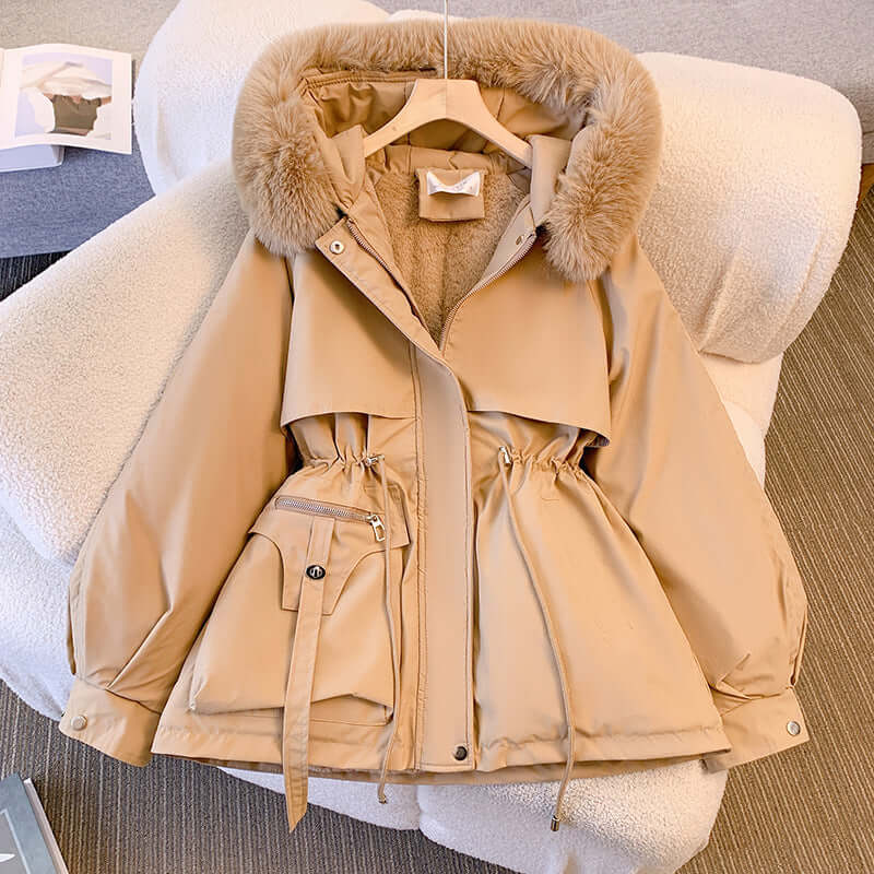 Dames Elegante Winterjas Met Capuchon En Bontrand