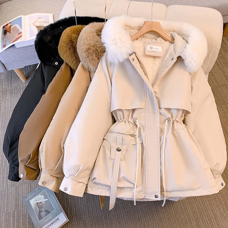 Dames Elegante Winterjas Met Capuchon En Bontrand