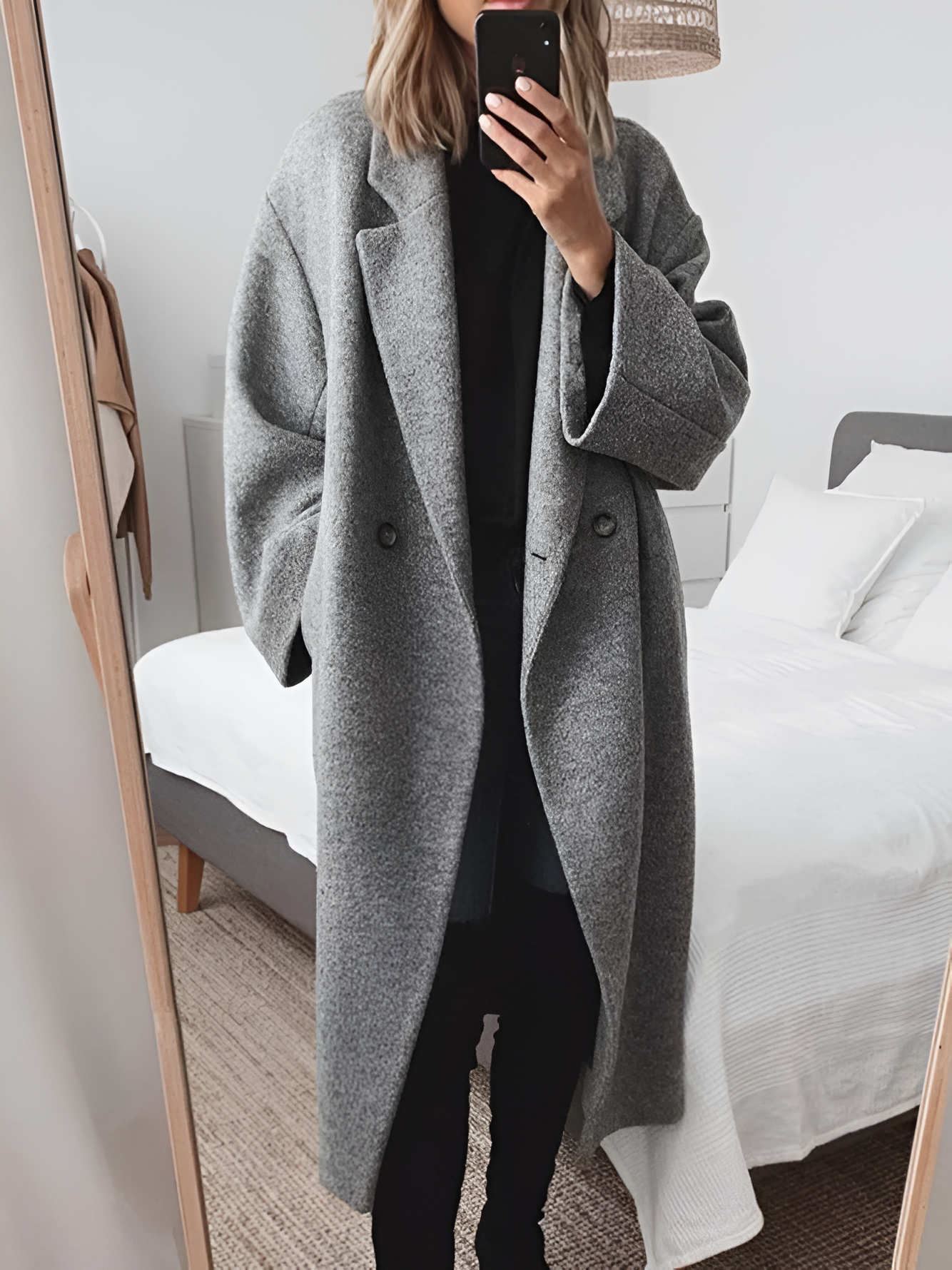 Dames Elegante Wollen Jas Met Oversized Pasvorm En Reverskraag