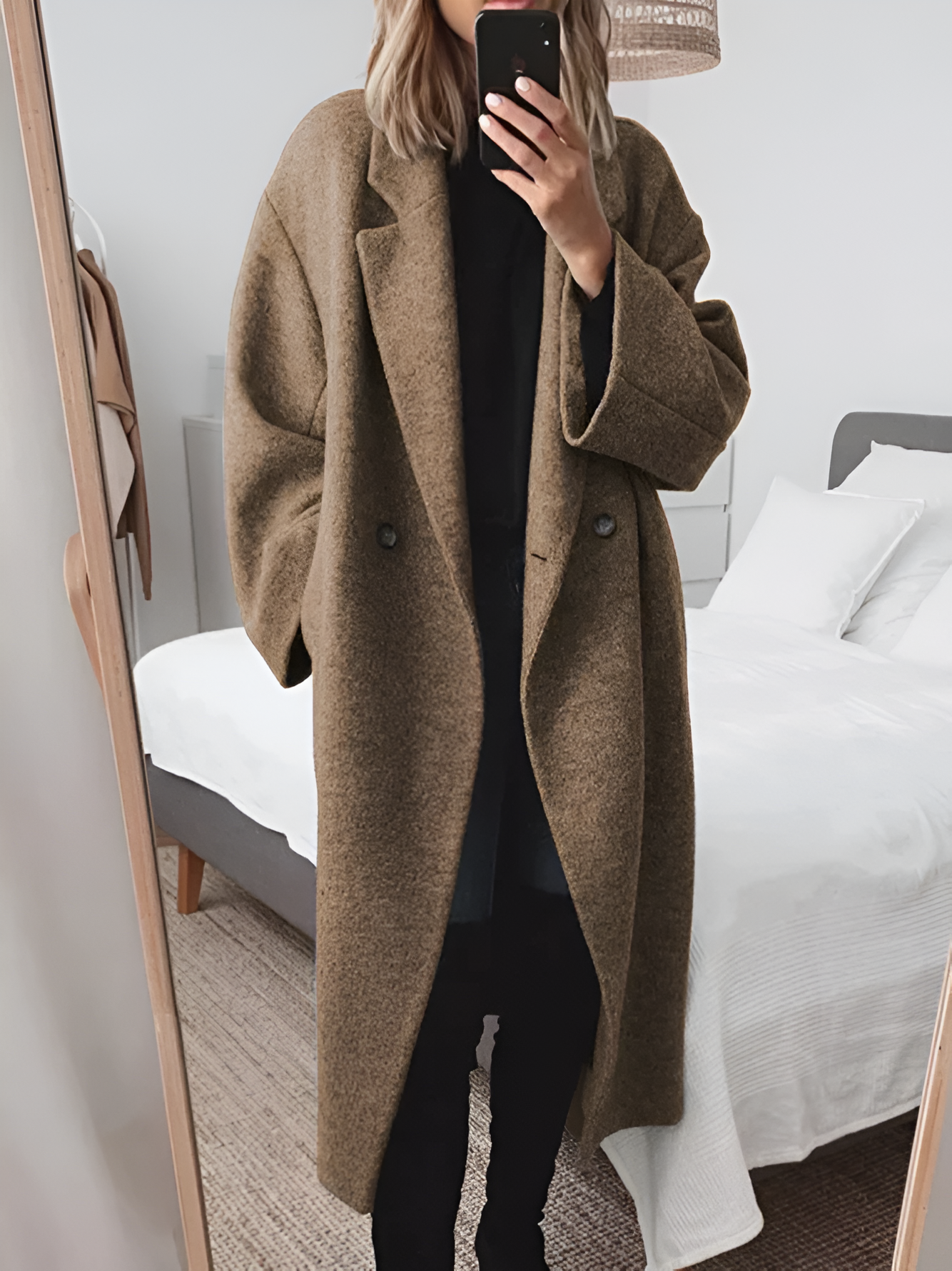 Dames Elegante Wollen Jas Met Oversized Pasvorm En Reverskraag