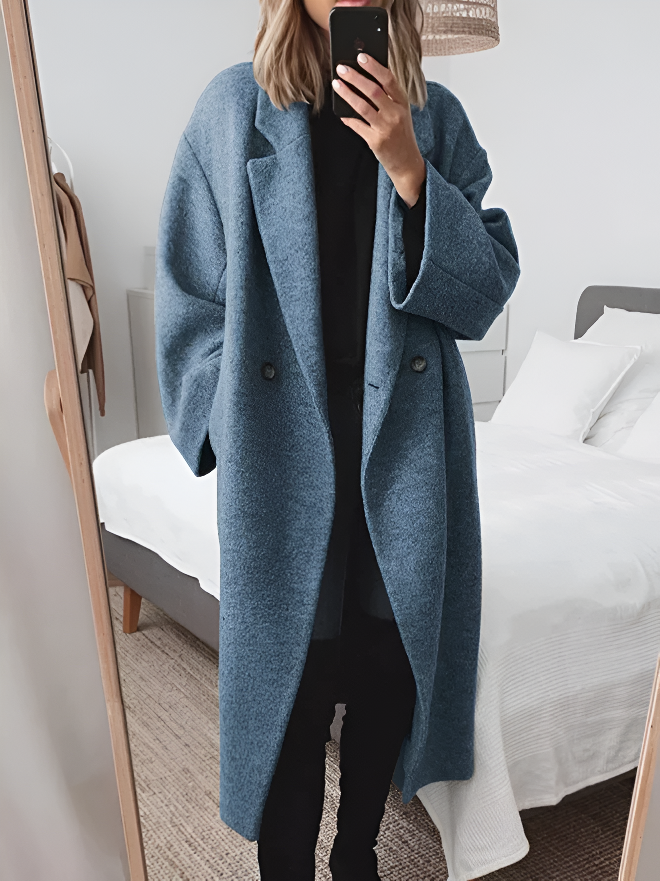 Dames Elegante Wollen Jas Met Oversized Pasvorm En Reverskraag