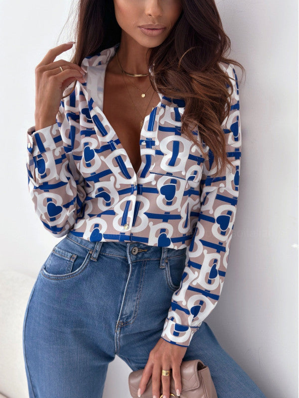 Elegante Satijnen Dames Blouse met Dierenprint en Lange Mouwen