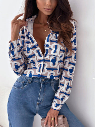 Elegante Satijnen Dames Blouse met Dierenprint en Lange Mouwen