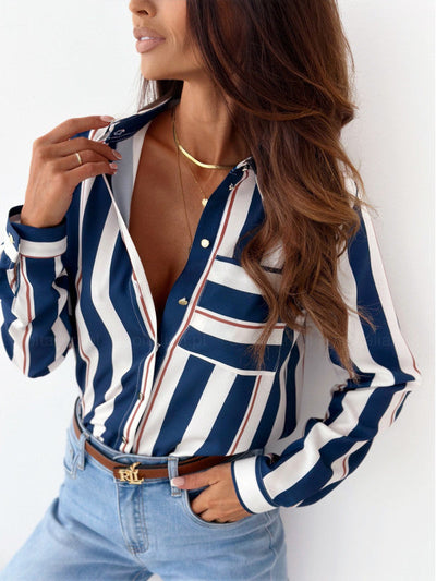 Elegante Satijnen Dames Blouse met Dierenprint en Lange Mouwen