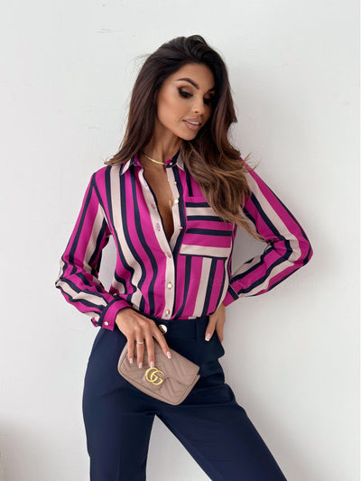 Elegante Satijnen Dames Blouse met Dierenprint en Lange Mouwen