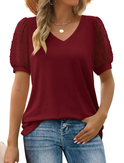 Dames Elegante V-Hals Blouse Met Korte Transparante Mouwen