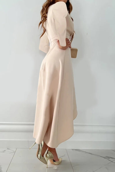 Dames Midi Jurk Met V-Hals En Asymmetrische Zoom