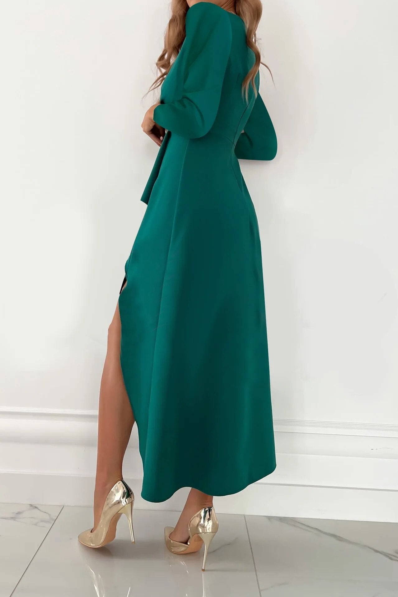 Dames Midi Jurk Met V-Hals En Asymmetrische Zoom