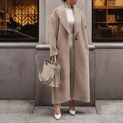 Dames Elegante Lange Winter Trenchcoat Met Reverskraag
