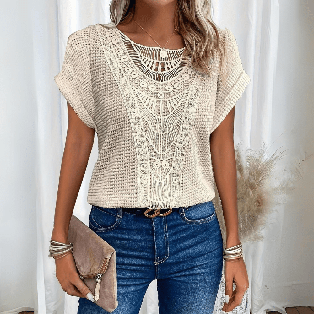 Dames Blouse Met Korte Mouwen En Kanten Details