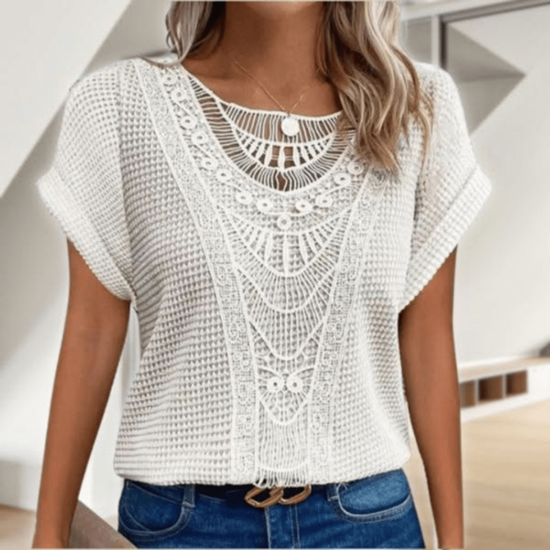 Dames Blouse Met Korte Mouwen En Kanten Details