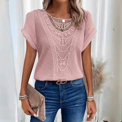 Dames Blouse Met Korte Mouwen En Kanten Details