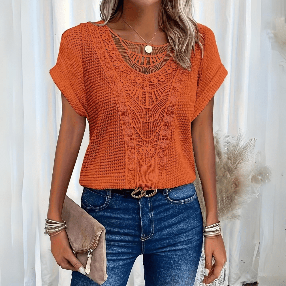 Dames Blouse Met Korte Mouwen En Kanten Details