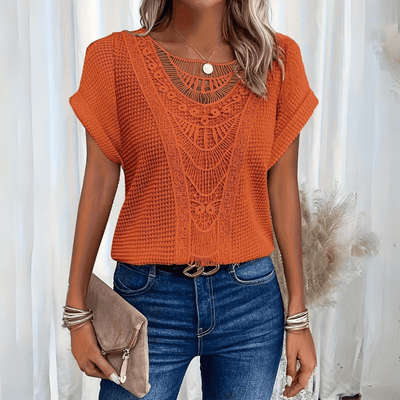 Dames Blouse Met Korte Mouwen En Kanten Details