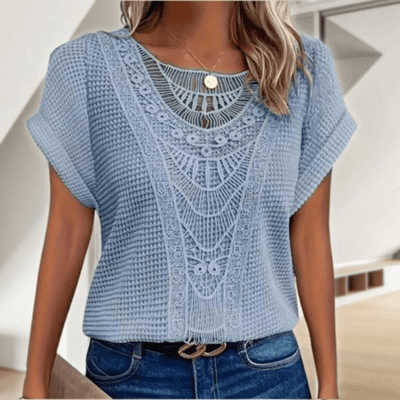 Dames Blouse Met Korte Mouwen En Kanten Details