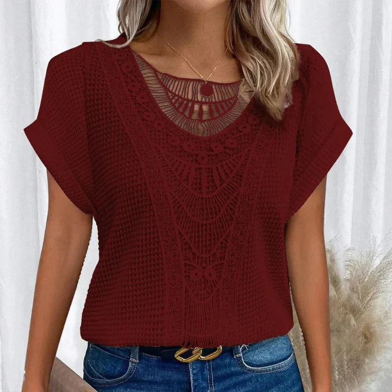 Dames Blouse Met Korte Mouwen En Kanten Details