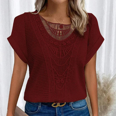 Dames Blouse Met Korte Mouwen En Kanten Details