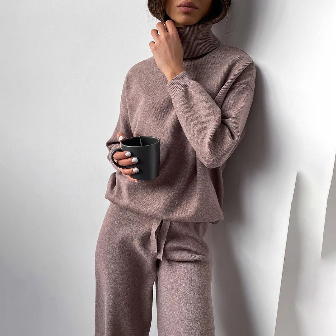 Dames Gebreide Coltrui Set Met Wijde Broek En Comfortabele Pasvorm