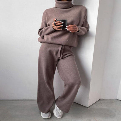 Dames Gebreide Coltrui Set Met Wijde Broek En Comfortabele Pasvorm