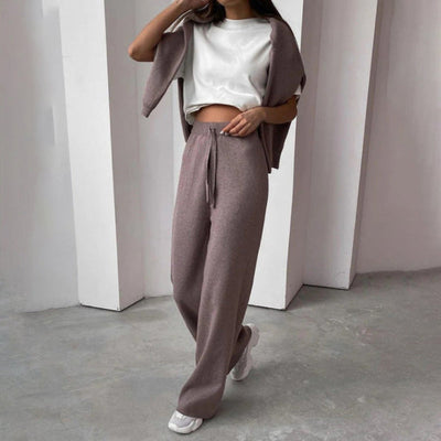 Dames Gebreide Coltrui Set Met Wijde Broek En Comfortabele Pasvorm