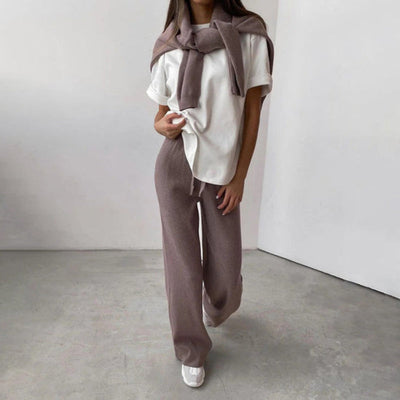 Dames Gebreide Coltrui Set Met Wijde Broek En Comfortabele Pasvorm