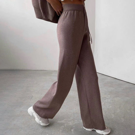 Dames Gebreide Coltrui Set Met Wijde Broek En Comfortabele Pasvorm