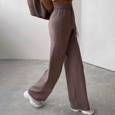 Dames Gebreide Coltrui Set Met Wijde Broek En Comfortabele Pasvorm