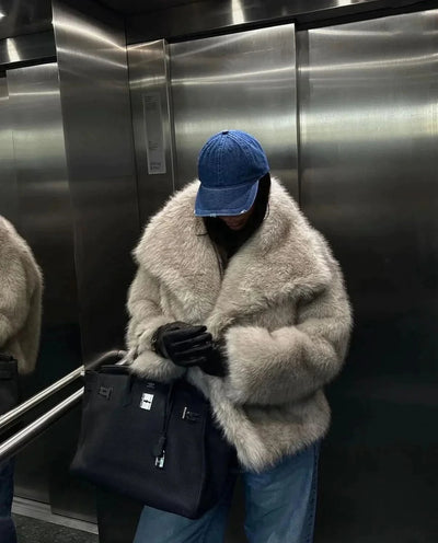 Dames Faux Fur Jas Met Grote Kraag En Lange Mouwen