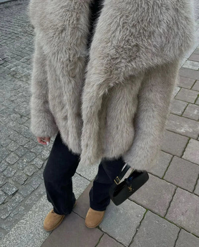 Dames Faux Fur Jas Met Grote Kraag En Lange Mouwen