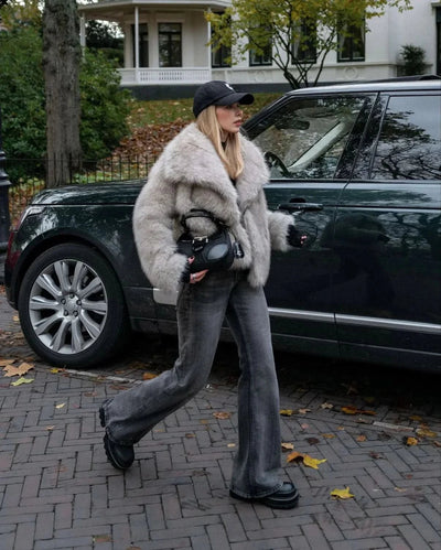 Dames Faux Fur Jas Met Grote Kraag En Lange Mouwen
