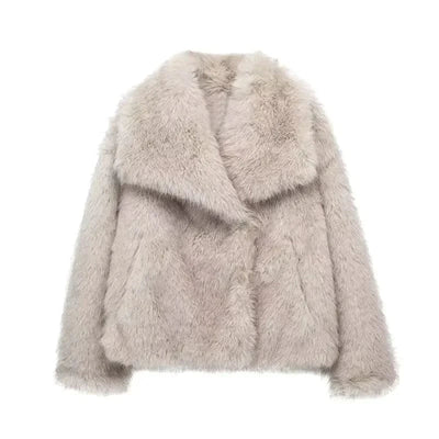 Dames Faux Fur Jas Met Grote Kraag En Lange Mouwen