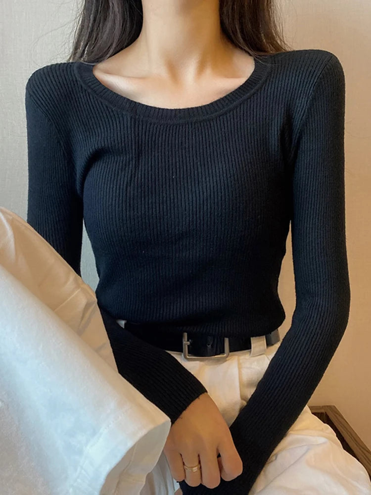 Dames Casual Gebreide Sweater Met Ronde Hals En Lange Mouwen