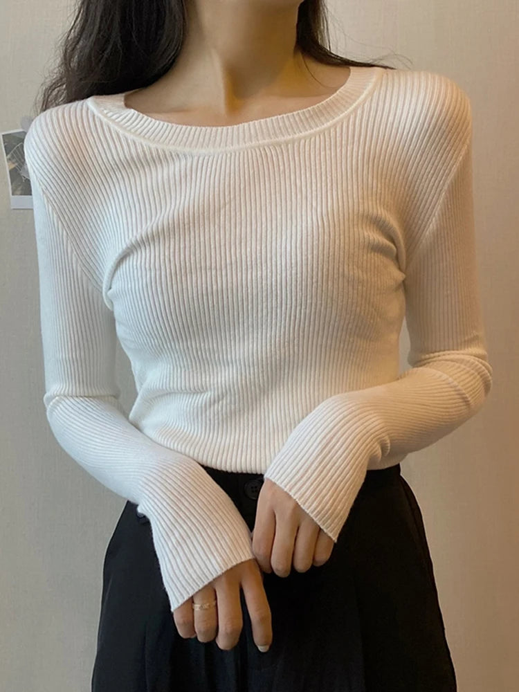 Dames Casual Gebreide Sweater Met Ronde Hals En Lange Mouwen