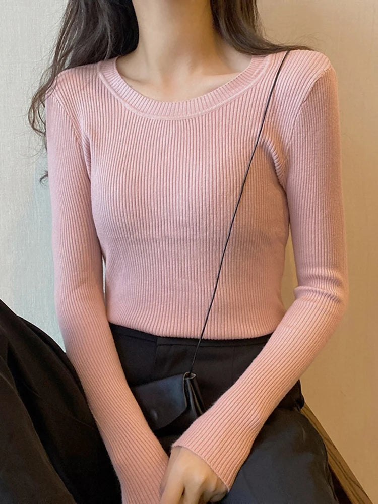 Dames Casual Gebreide Sweater Met Ronde Hals En Lange Mouwen