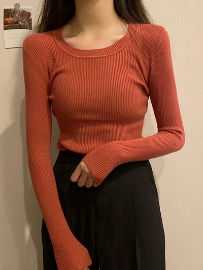 Dames Casual Gebreide Sweater Met Ronde Hals En Lange Mouwen